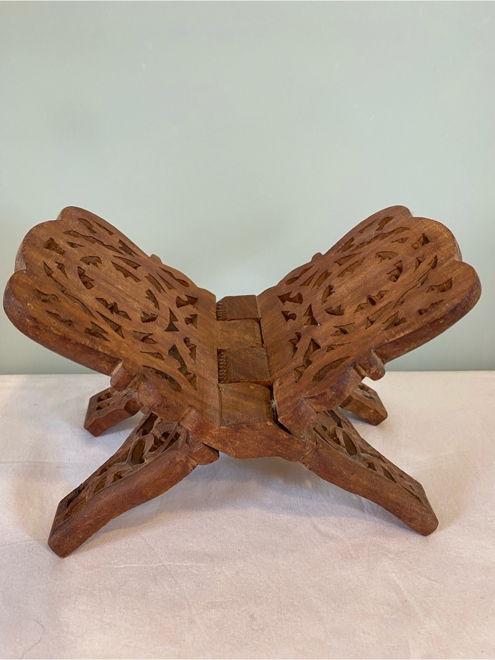 Vintage Solid Wood Hand Carved Intricate Folding Book Stand Artisan Poetcore